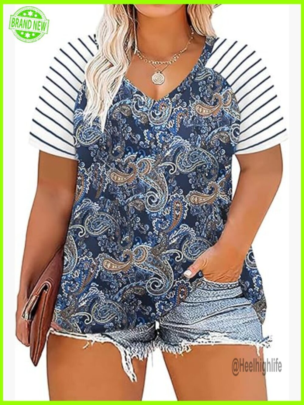 Plus Size V-Neck Striped Raglan Tee - Oversized Summer Top - Lightweight Fabric